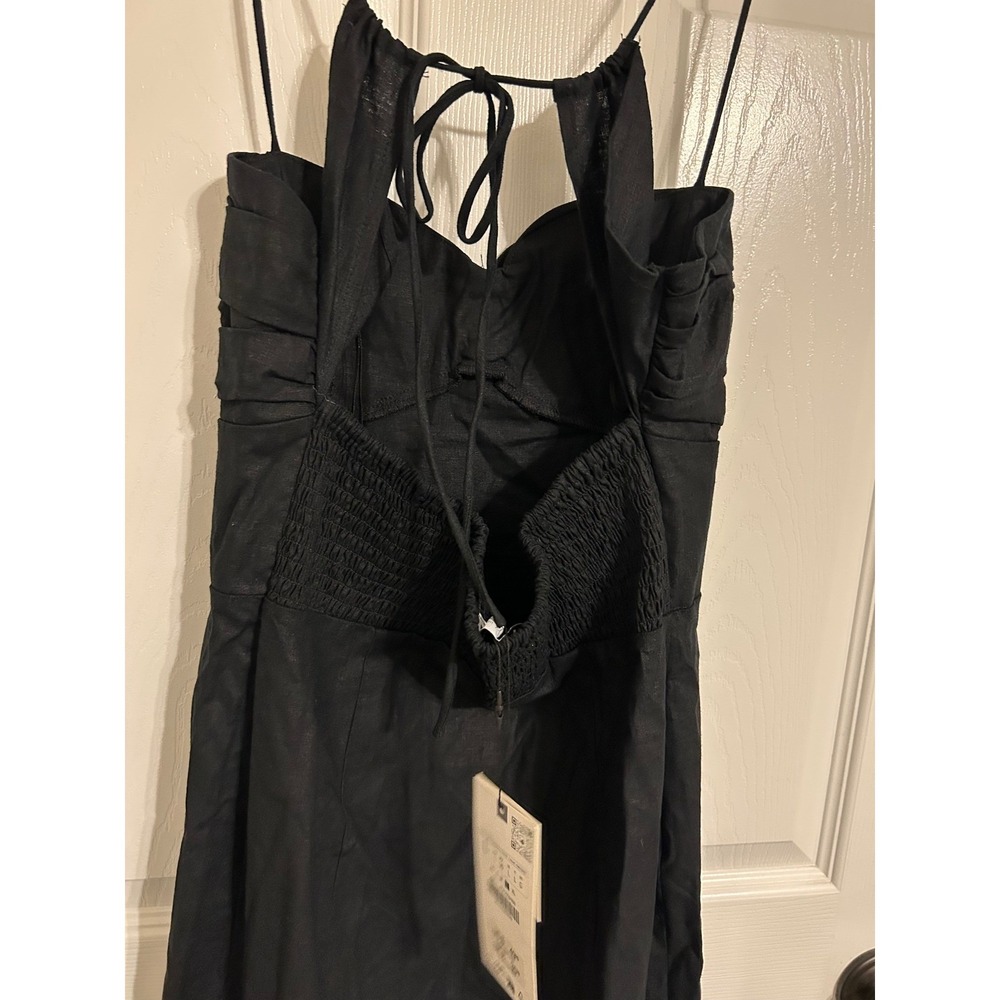 Zara Black Linen Blend Midi Dress Spaghetti Strap Cut Out Back NWT - Picture 5 of 7
